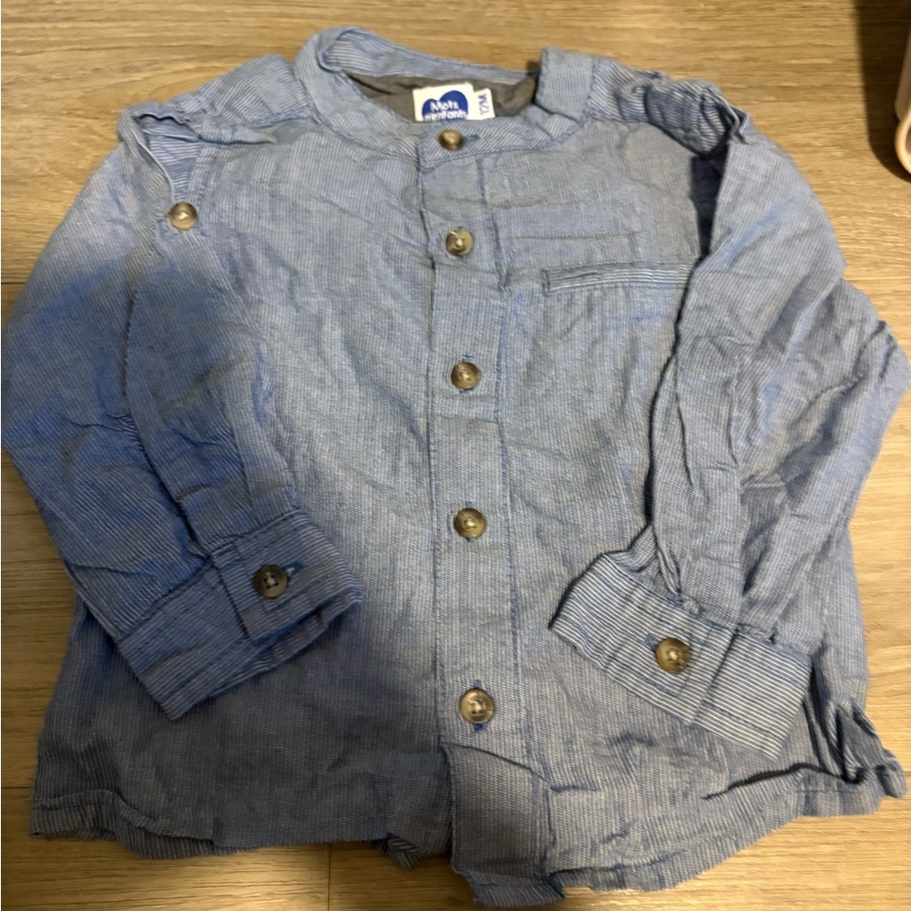Kids Blue Striped Button Down Shirt